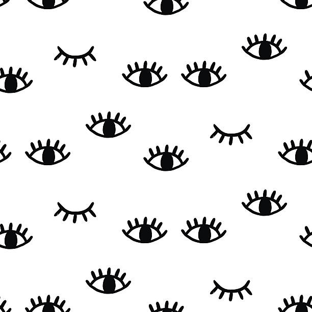 Seamless pattern with open and winking eyes Vector hand drawn seamless pattern with open and winking eyes isolated on white closed illustrations stock illustrations