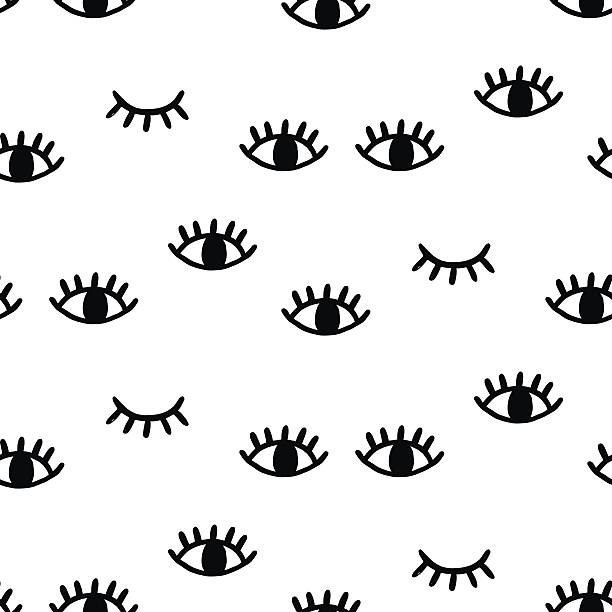 Seamless pattern with open and winking eyes Vector hand drawn seamless pattern with open and winking eyes isolated on white cute simple drawings pictures stock illustrations