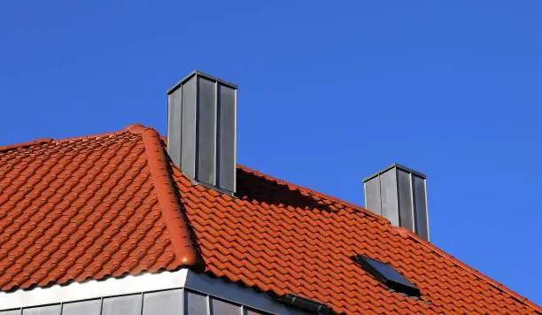 Chimney with stainless steel cladding, exterior shot