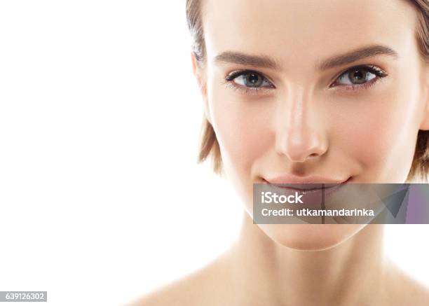 Beauty Woman Face With Perfect Skin Portrait Isolated On White Stock Photo - Download Image Now