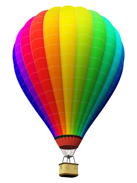 istock Color rainbow hot air balloon isolated on white background 639129714