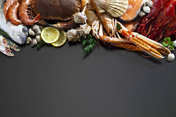 istock Seafood border with dark copy space 639130446