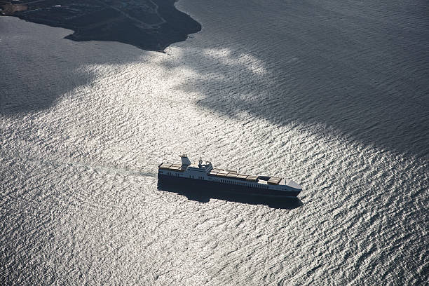 Loaded container Ship leaving the port