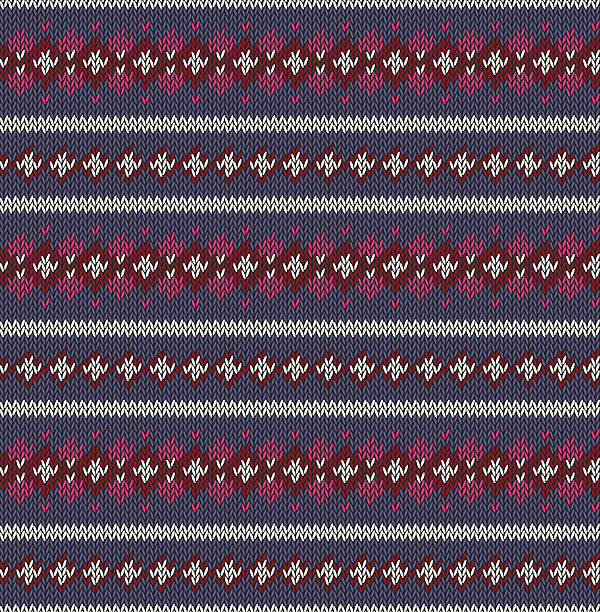 бесшовный вязаный узор на синем фоне - knitting vertical striped textile stock illustrations