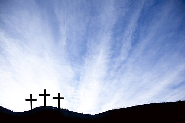istock Three crosses on a hill for Easter, Good Friday. 639139776