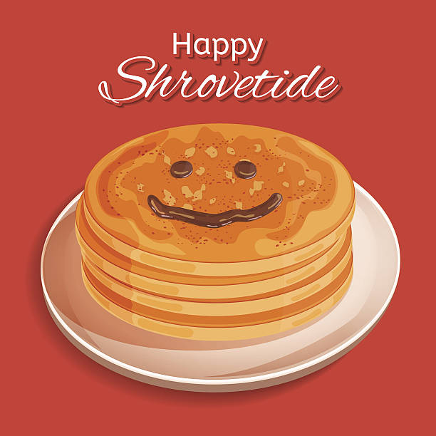 shrovetide festive design. pancake week. a stack of pancakes on - 懺悔星期二 幅插畫檔、美工圖案、卡通及圖標