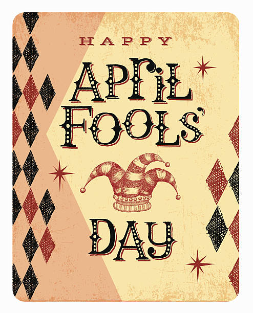 Vintage April Fools Day card or banner with jester hat Vintage April Fools Day card or banner design with jester hat april fools day stock illustrations
