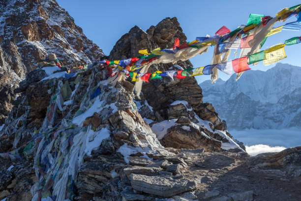 istock Buddhist prayer flags on Renjo La pass on Three Passes 639148492