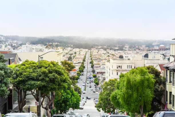 istock Road with trees and buildings at San Francisco 639151592