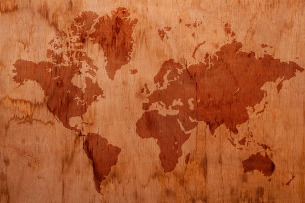 istock wooden map in vintage style 639152158