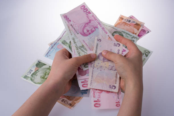 istock Hand holding Turksh Lira banknotes  in hand 639152494