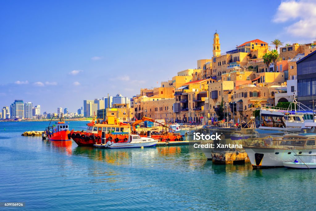 Old town and port of Jaffa, Tel Aviv city, Israel Old town and port of Jaffa and modern skyline of Tel Aviv city, Israel Tel Aviv Stock Photo