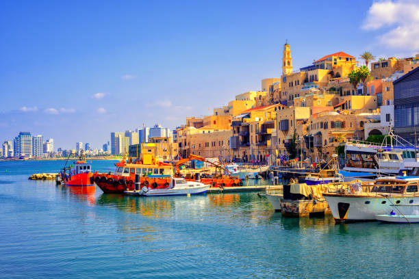 Old town and port of Jaffa, Tel Aviv city, Israel Old town and port of Jaffa and modern skyline of Tel Aviv city, Israel israel stock pictures, royalty-free photos & images
