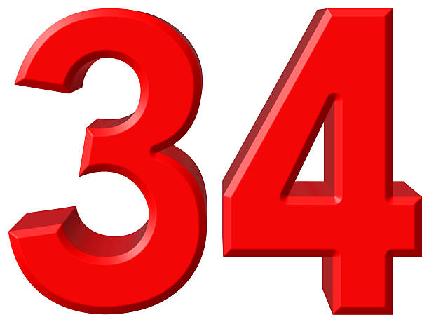 istock Numeral 34, thirty four, isolated on white background, 3d render 639165356