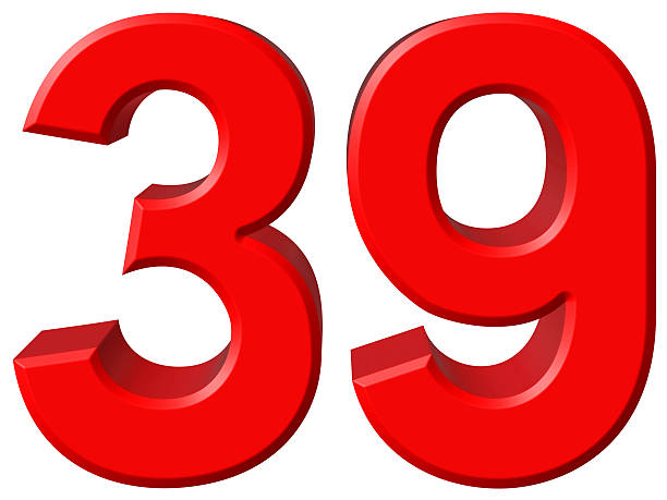 Numeral 39, thirty nine, isolated on white background, 3d render