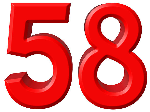 Numeral 58, fifty eight, isolated on white background, 3d render