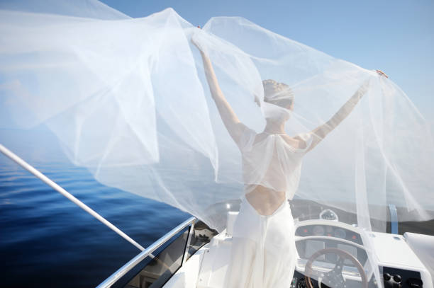istock Happy bride on a yacht 639166082