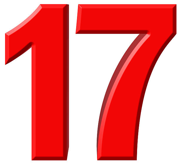 Numeral 17, seventeen, isolated on white background, 3d render