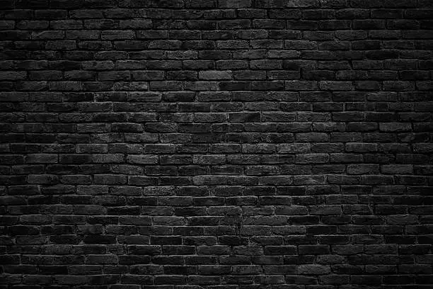 Photo of black brick wall, dark background for design