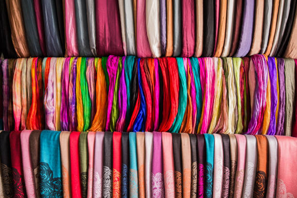 istock Shelf with a wide selection of colorful fabrics. 639173886