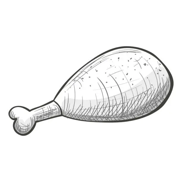 Vector illustration of Sketch of roasted chicken leg