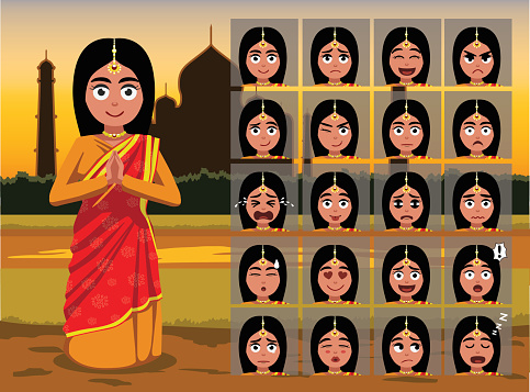 Indian Traditional Woman Cartoon Emotion Faces Vector Illustration Stock  Illustration - Download Image Now - iStock