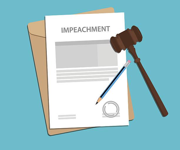 signing impeachment concept illustration with gavel and pencil signing impeachment concept illustration with gavel and pencil vector impeachment stock illustrations