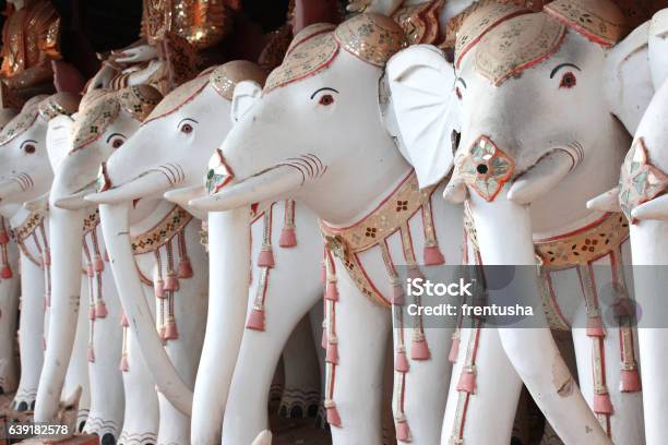 Old Statues Of Elephants Maha Bodhi Ta Htaung Monastery Myanma Stock Photo - Download Image Now