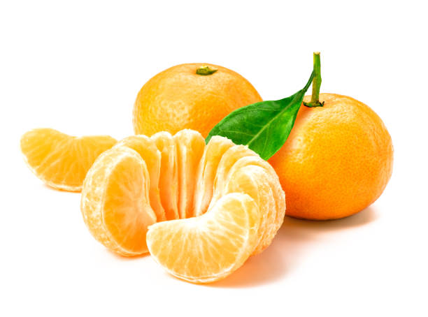 istock Isolated tangerine or clementine fruit on white background. Macro. Slice 639182880