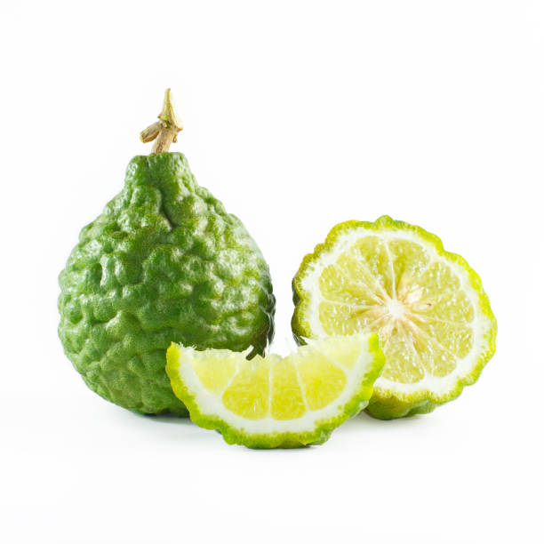 istock Green rough peel bergamot fruit or kaffir lime isolated 639186118