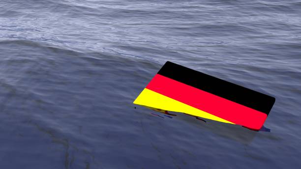 German flag drowning in the ocean Germany crisis concept 3D illustration
