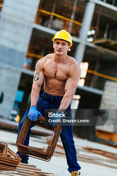 Strong Construction Worker Pulling Heavy Load Stock Photo - Download ...