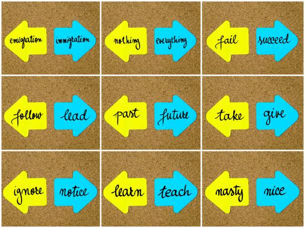 istock Antonym concepts written on opposite arrows 639190578