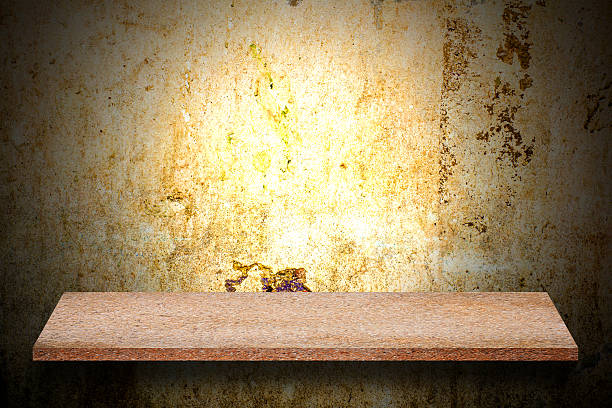 istock Empty top of natural stone shelves and stone wall 639193062
