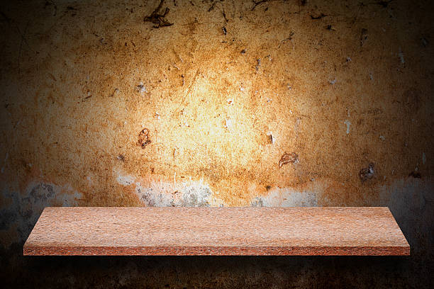 istock Empty top of natural stone shelves and stone wall 639193316
