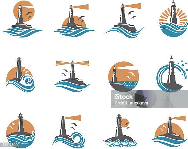 Lighthouse Icon Design Stock Illustration - Download Image Now - Lighthouse, Wave - Water, Wave Pattern