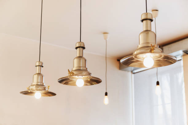 istock Loft style metal lighting decor in coffee shop. 639200742