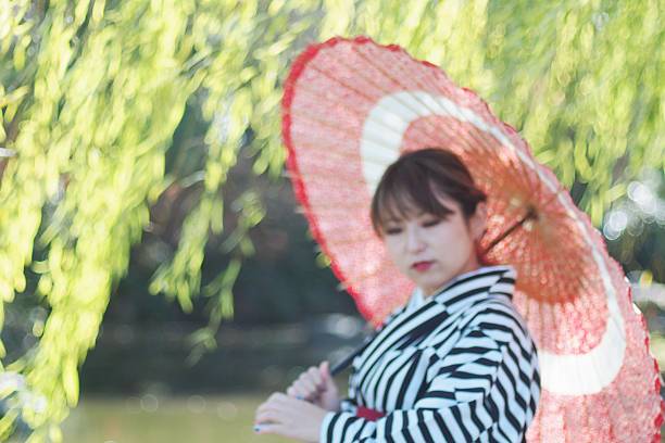 Woman in kimono with umbrella