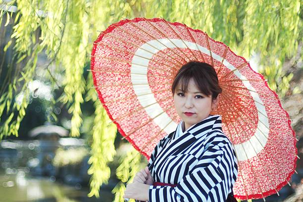 istock Woman in kimono with umbrella 639200904