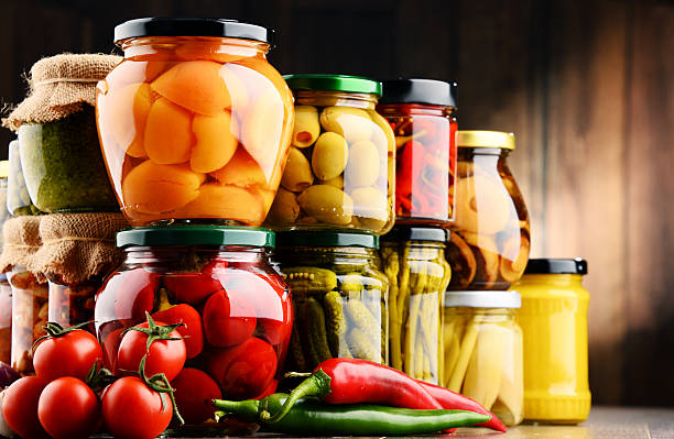 istock Jars with variety of pickled vegetables. 639202160