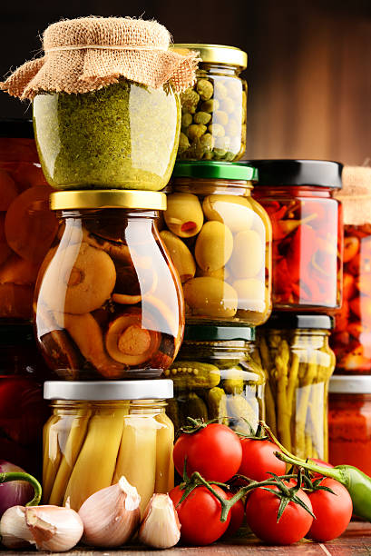 istock Jars with variety of pickled vegetables. 639202198