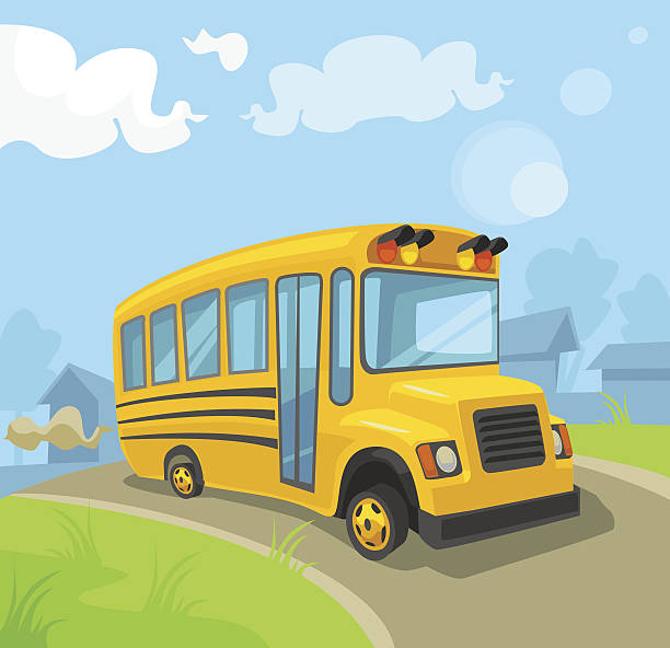 illustrations, cliparts, dessins animés et icônes de bus scolaire jaune. illustration vectorielle de dessin animé plat - enfants derrière voiture vacance