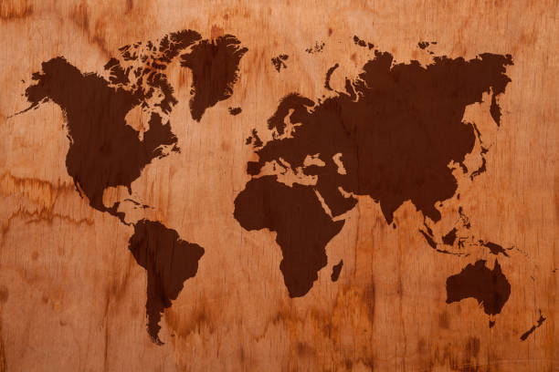 istock wooden map in vintage style 639208730