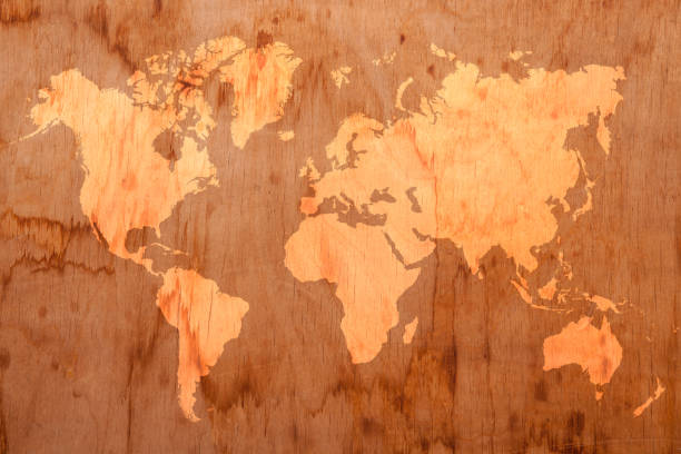 istock wooden map in vintage style 639210112