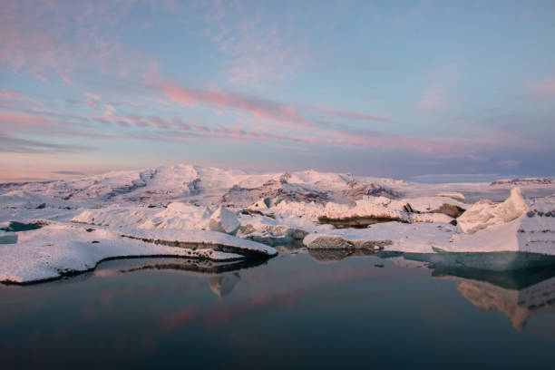 Dawn at Jökulsárlón Glacier Lagoon, Iceland stock photo
