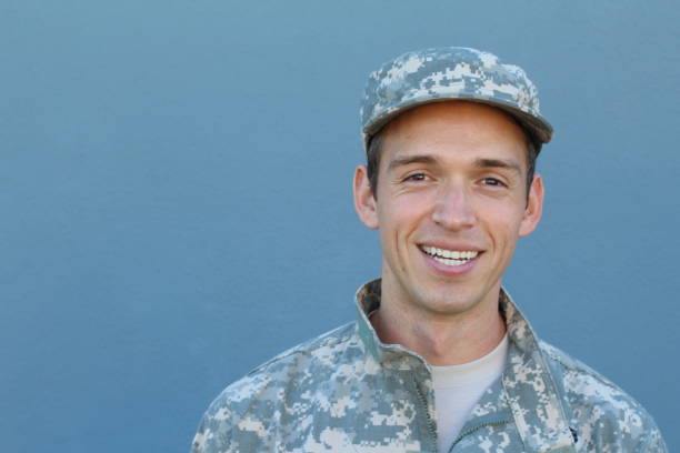 istock Military Veteran Isolated on Blue Background 639210538
