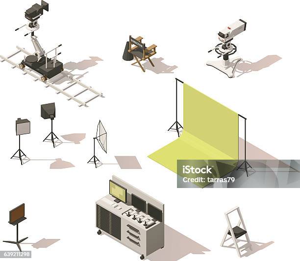 Vector Isometric Low Poly Video Equipment Set Stock Illustration - Download Image Now - Isometric Projection, Home Video Camera, Movie Camera