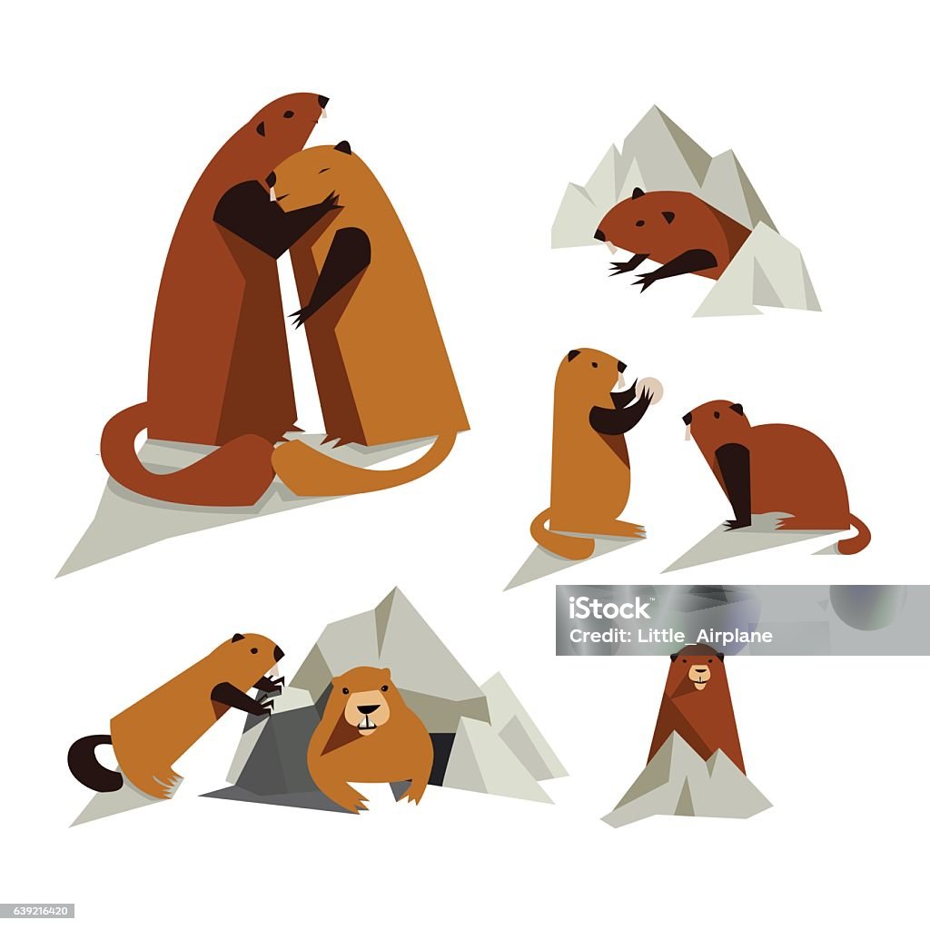 groundhog icon set Vector set of groundhogs on white background. Isolated rodent icon for polygraphy, web design, logo, app, UI. Woodchuck stock vector