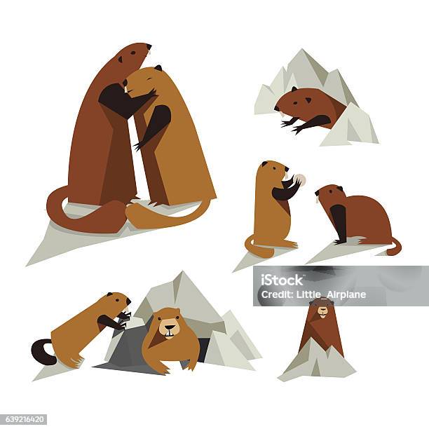 Groundhog Icon Set Stock Illustration - Download Image Now - Woodchuck, Animal, Animal Den