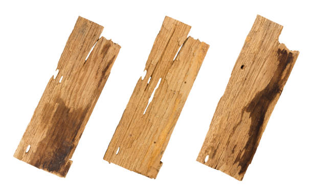 istock Old wooden planks isolated white background 639217424